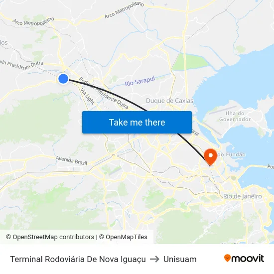 Terminal Rodoviária De Nova Iguaçu to Unisuam map