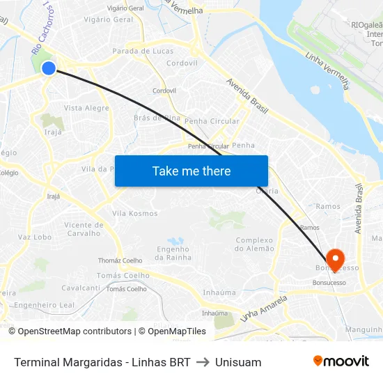 Terminal Margaridas - Linhas BRT to Unisuam map