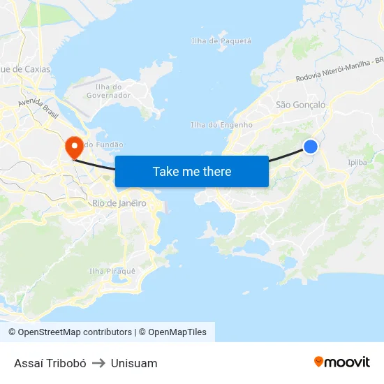 Assaí Tribobó to Unisuam map