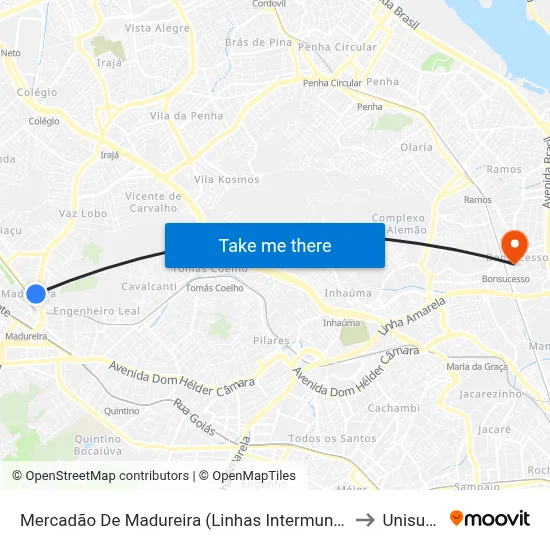 Mercadão De Madureira (Linhas Intermunicipais) to Unisuam map