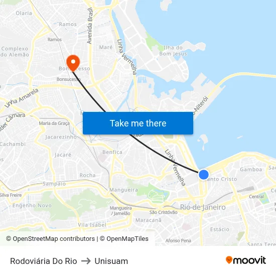 Rodoviária Do Rio to Unisuam map