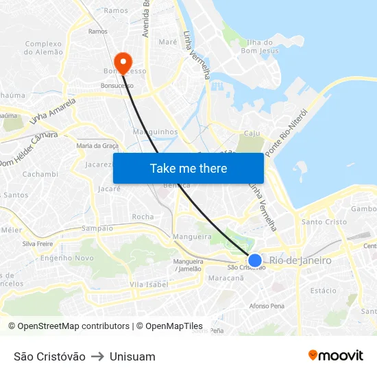 São Cristóvão to Unisuam map