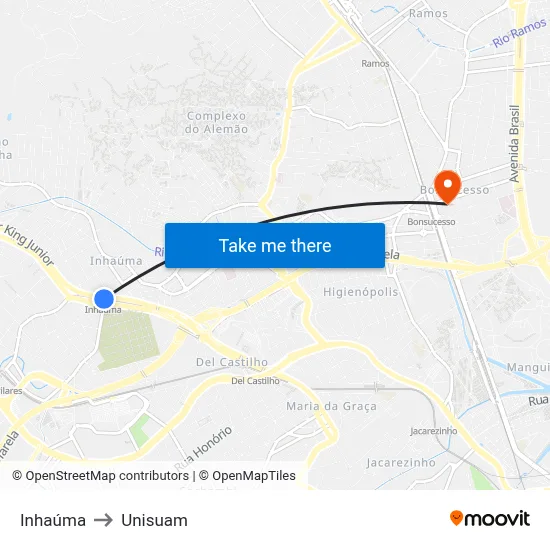 Inhaúma to Unisuam map