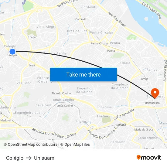 Colégio to Unisuam map