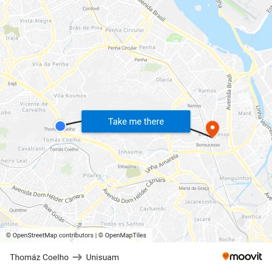 Thomáz Coelho to Unisuam map