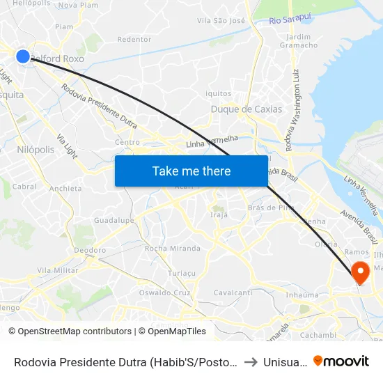 Rodovia Presidente Dutra (Habib'S/Posto 13) to Unisuam map