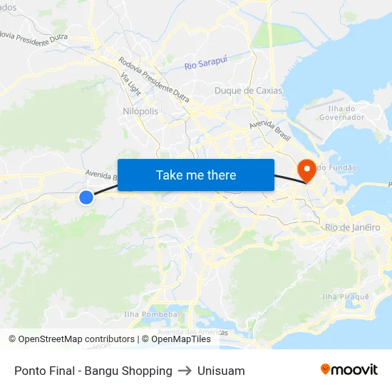 Ponto Final - Bangu Shopping to Unisuam map