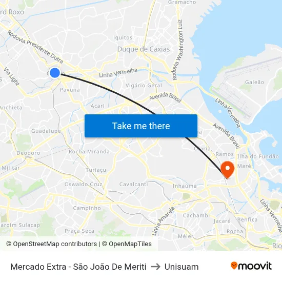 Mercado Extra - São João De Meriti to Unisuam map