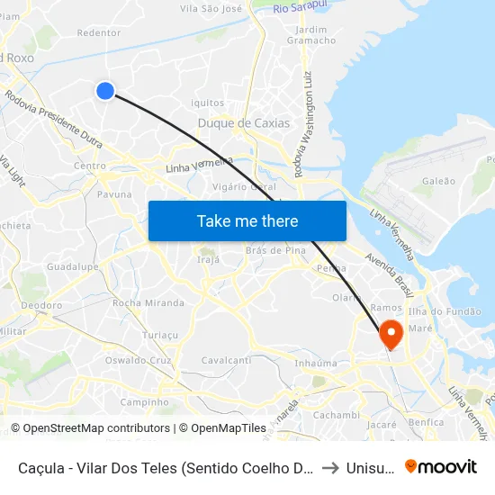 Caçula - Vilar Dos Teles (Sentido Coelho Da Rocha) to Unisuam map