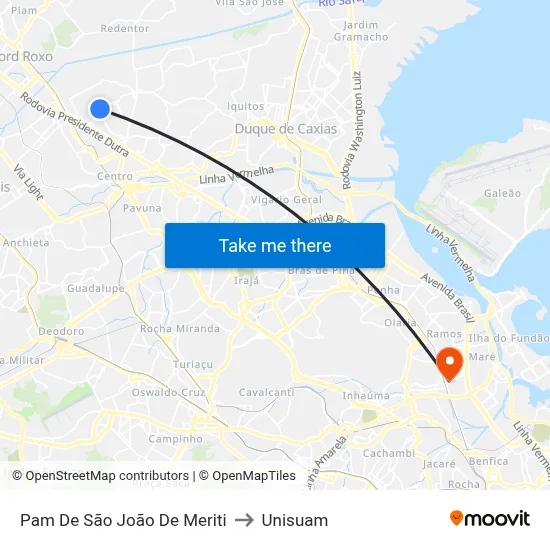 Pam De São João De Meriti to Unisuam map