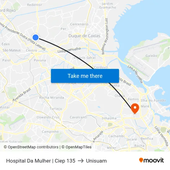Hospital Da Mulher | Ciep 135 to Unisuam map