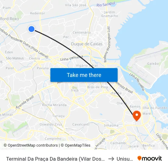 Terminal Da Praça Da Bandeira (Vilar Dos Teles) to Unisuam map