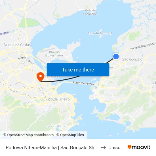 Rodovia Niterói-Manilha | São Gonçalo Shopping to Unisuam map
