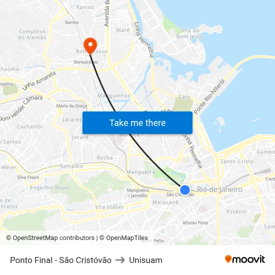 Ponto Final - São Cristóvão to Unisuam map