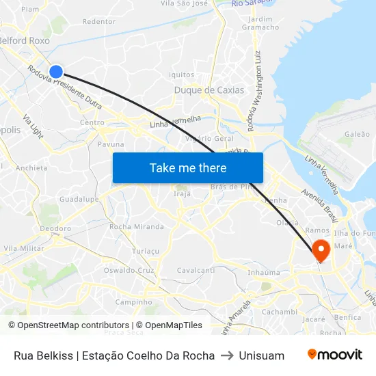 Rua Belkiss | Estação Coelho Da Rocha to Unisuam map