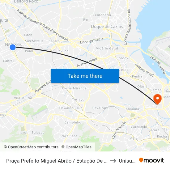 Praça Prefeito Miguel Abrão / Estação De Nilópolis to Unisuam map