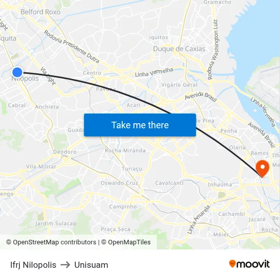 Ifrj Nilopolis to Unisuam map