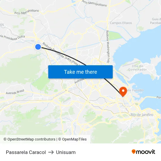 Passarela Caracol to Unisuam map