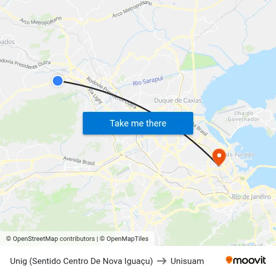Unig (Sentido Centro De Nova Iguaçu) to Unisuam map