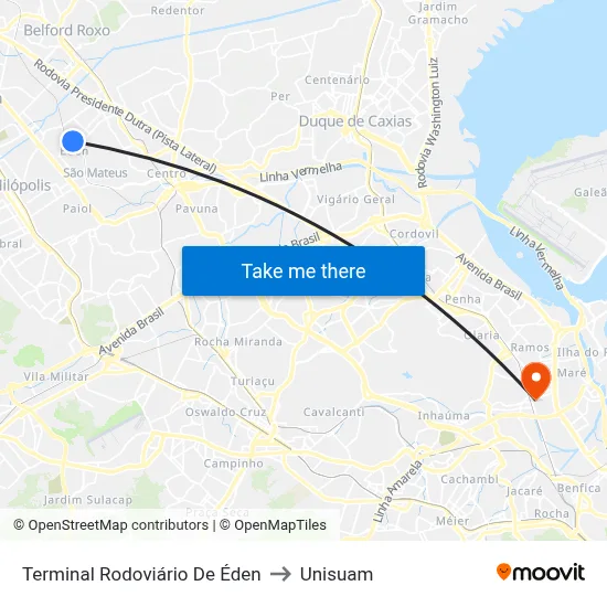Terminal Rodoviário De Éden to Unisuam map