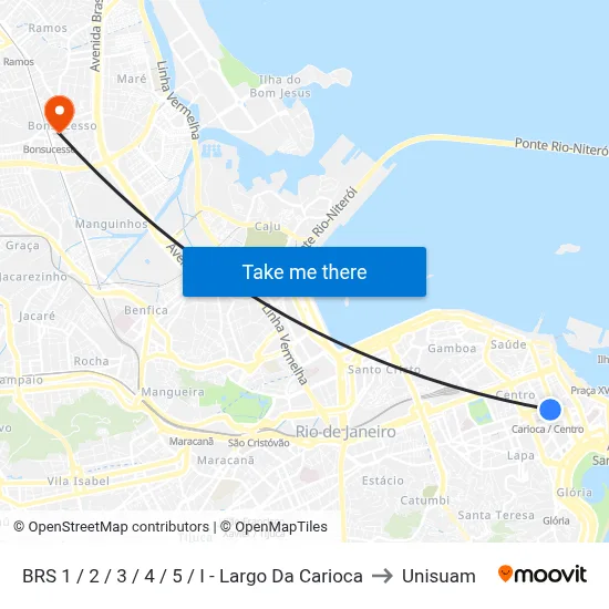 BRS 1 / 2 / 3 / 4 / 5 / I - Largo Da Carioca to Unisuam map