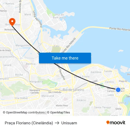 Praça Floriano (Cinelândia) to Unisuam map