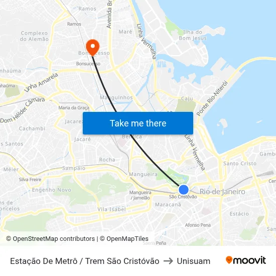 Estação De Metrô / Trem São Cristóvão to Unisuam map