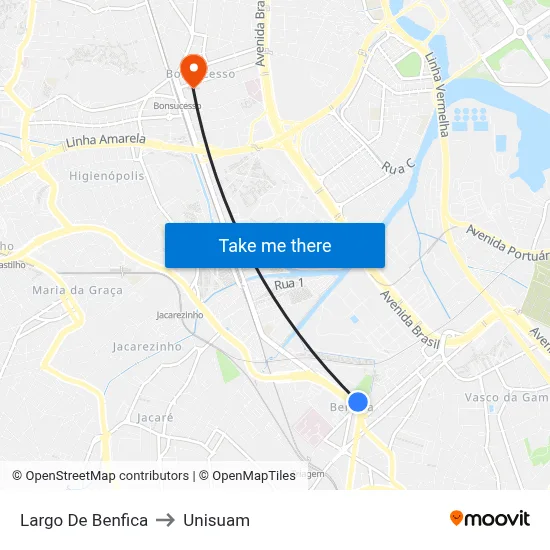 Largo De Benfica to Unisuam map