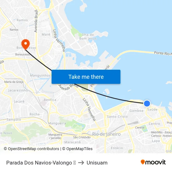 Parada Dos Navios-Valongo ⛴ to Unisuam map