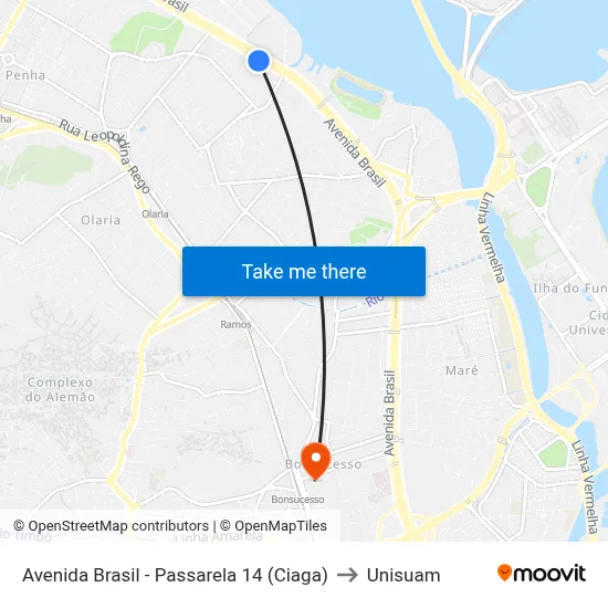 Avenida Brasil - Passarela 14 (Ciaga) to Unisuam map