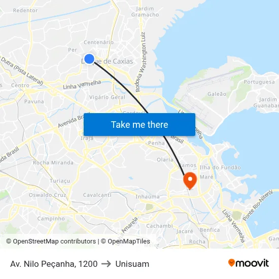Av. Nilo Peçanha, 1200 to Unisuam map