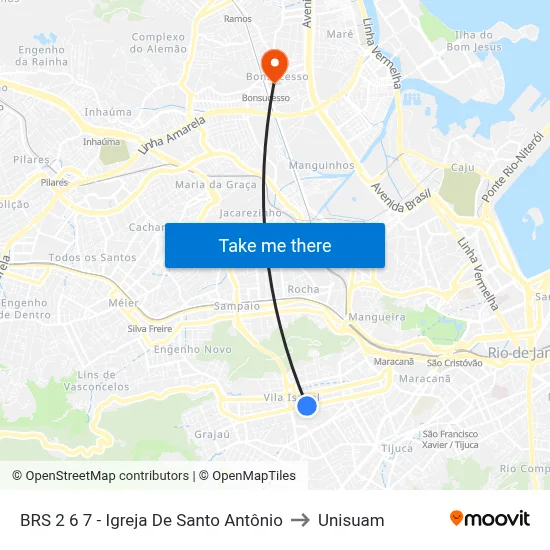 BRS 2 6 7 - Igreja De Santo Antônio to Unisuam map