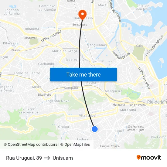 Rua Uruguai, 89 to Unisuam map