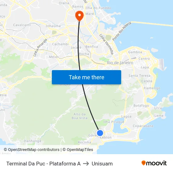 Terminal Da Puc - Plataforma A to Unisuam map