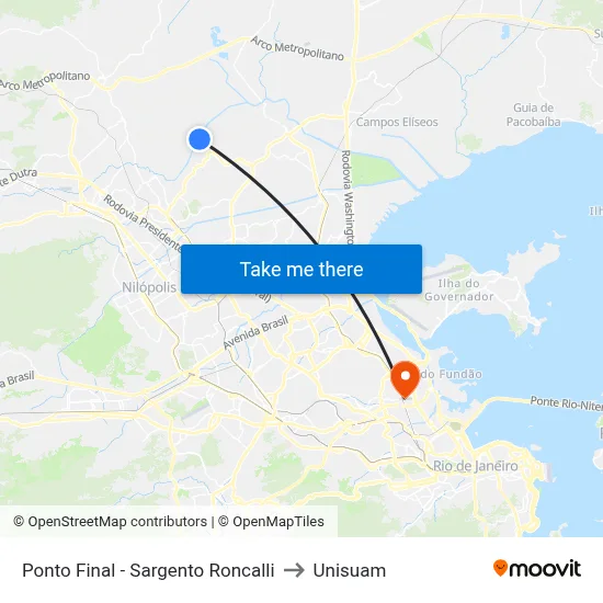 Ponto Final - Sargento Roncalli to Unisuam map