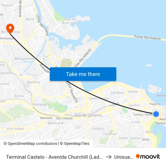Terminal Castelo - Avenida Churchill (Lado A) to Unisuam map