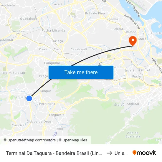Terminal Da Taquara - Bandeira Brasil (Linhas Externas) to Unisuam map