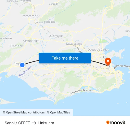Senai / CEFET to Unisuam map