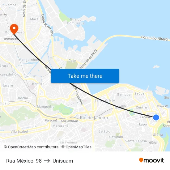 Rua México, 98 to Unisuam map