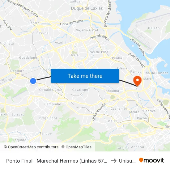 Ponto Final - Marechal Hermes (Linhas 570p E 731) to Unisuam map