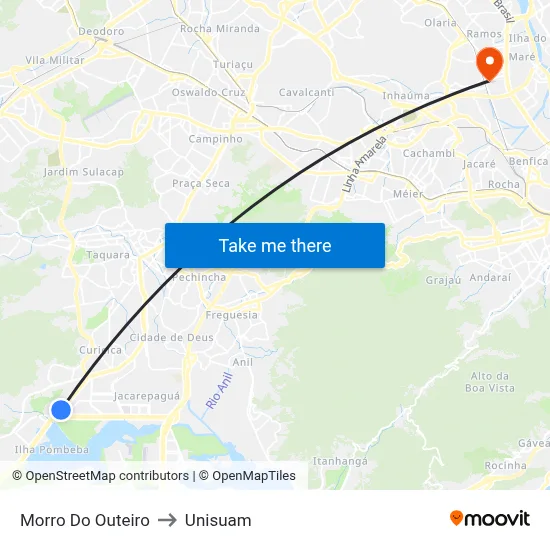 Morro Do Outeiro to Unisuam map