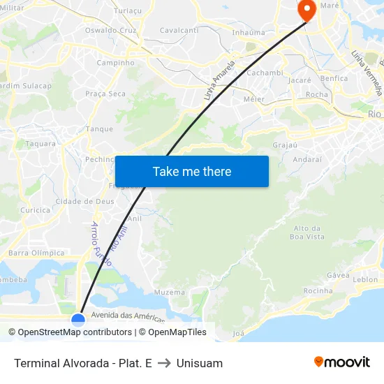 Terminal Alvorada - Plat. E to Unisuam map