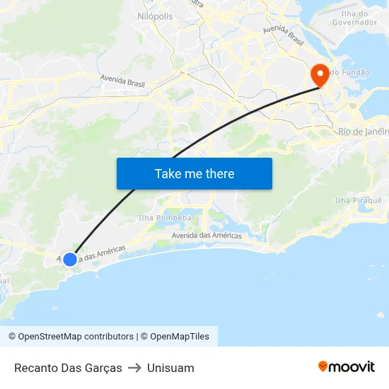 Recanto Das Garças to Unisuam map