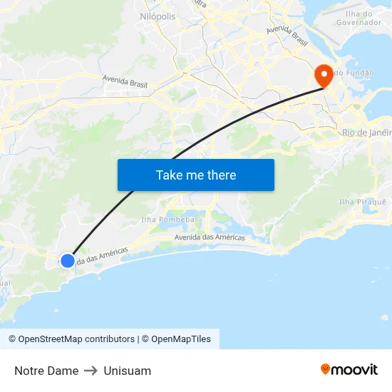 Notre Dame to Unisuam map