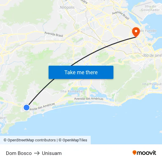 Dom Bosco to Unisuam map