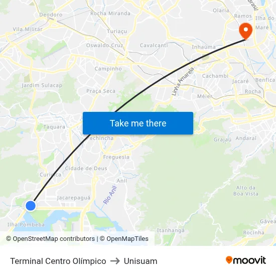 Terminal Centro Olímpico to Unisuam map