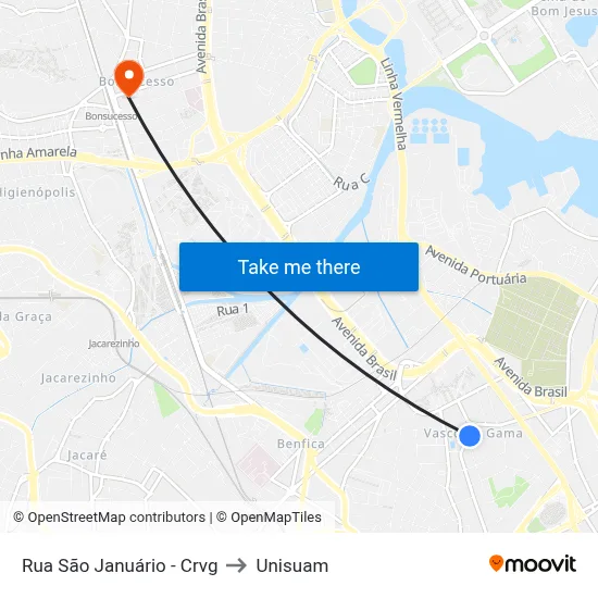 Rua São Januário - Crvg to Unisuam map