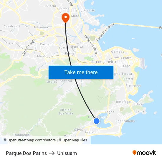 Parque Dos Patins to Unisuam map