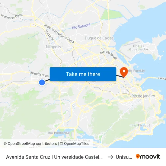 Avenida Santa Cruz | Universidade Castelo Branco to Unisuam map