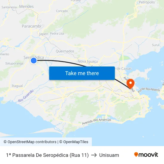 1ª Passarela De Seropédica (Rua 11) to Unisuam map